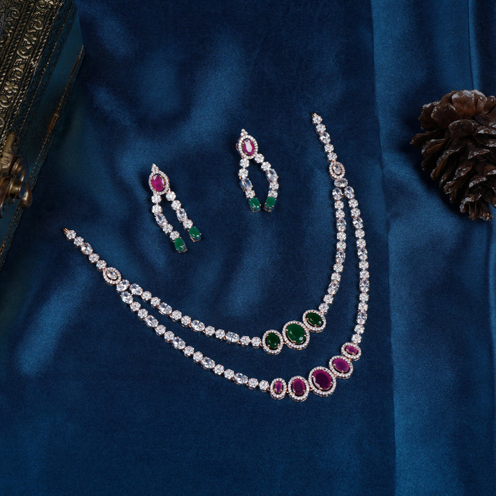 Double Layer Ruby Emerald Necklace