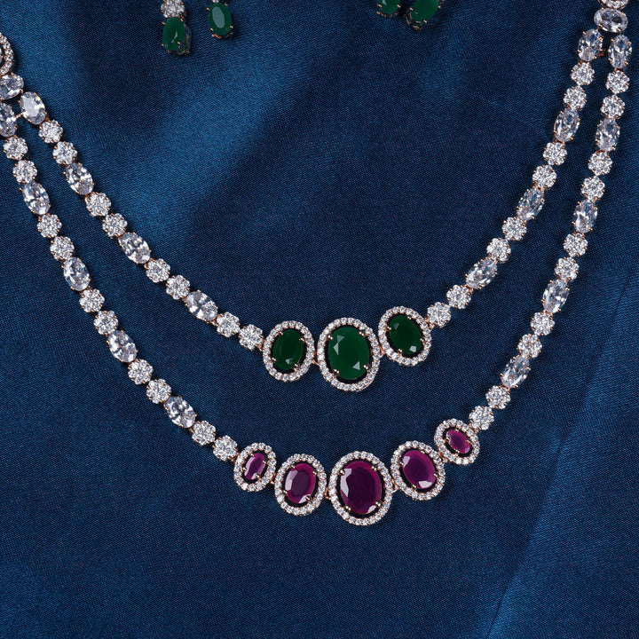 Double Layer Ruby Emerald Necklace